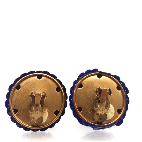 Dome Button Round Sequin Blue VTG Clip On Earrings The Icing Glamour Party Y2K - Picture 5 of 6